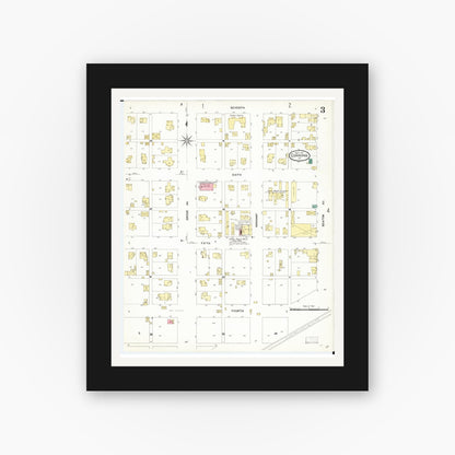 Old map wall art mockup — black gallery frame with white mat — Sanborn Fire Insurance Map from Corning, Adams County, Iowa (1907), Sheet #0003
