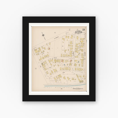 Old map wall art mockup — black gallery frame with white mat — Sanborn Fire Insurance Map from Sault Sainte Marie, Chippewa County, Michigan (1922), Sheet #0023
