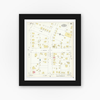 Old map wall art mockup — black gallery frame with white mat — Sanborn Fire Insurance Map from San Angelo, Tom Green County, Texas (1913), Sheet #0014