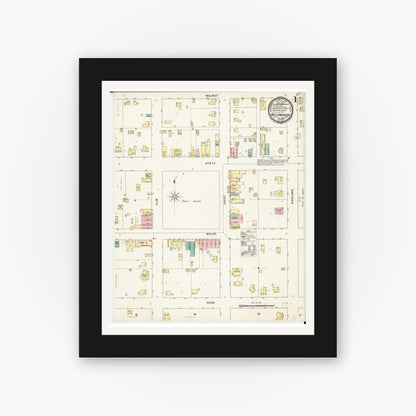 Old map wall art mockup — black gallery frame with white mat — Sanborn Fire Insurance Map from Williamsburg, Iowa County, Iowa (1895) â€” Complete Set