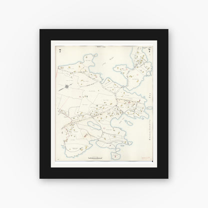 Old map wall art mockup — black gallery frame with white mat — Sanborn Fire Insurance Map from Cohasset, Norfolk County, Massachusetts (1940), Sheet #0007