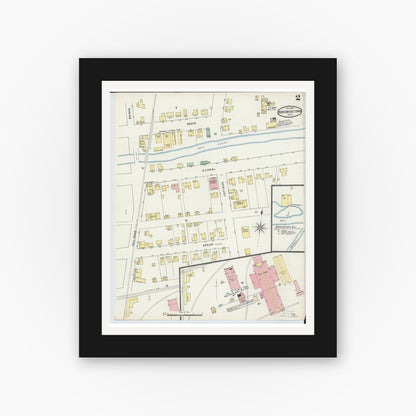Old map wall art mockup — black gallery frame with white mat — Sanborn Fire Insurance Map from Newcomerstown, Tuscarawas County, Ohio (1895), Sheet #0002