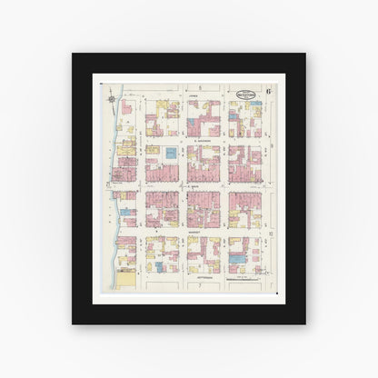 Old map wall art mockup — black gallery frame with white mat — Sanborn Fire Insurance Map from Watertown, Jefferson County, Wisconsin (1915), Sheet #0007