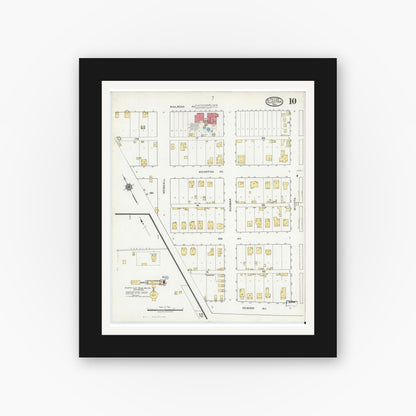 Old map wall art mockup — black gallery frame with white mat — Sanborn Fire Insurance Map from Electra, Wichita County, Texas (1919), Sheet #0010