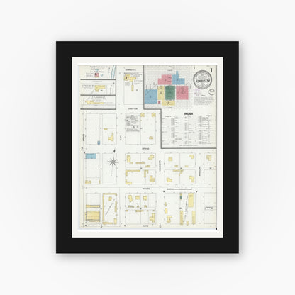 Old map wall art mockup — black gallery frame with white mat — Sanborn Fire Insurance Map from Henrietta, Clay County, Texas (1902) - Complete Map Set