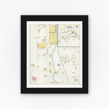 Old map wall art mockup — black gallery frame with white mat — Sanborn Fire Insurance Map from Arlington, Middlesex County, Massachusetts (1903), Sheet #0013
