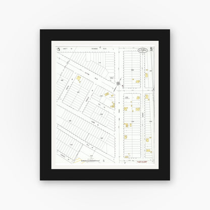 Old map wall art mockup — black gallery frame with white mat — Sanborn Fire Insurance Map from El Cerrito, Contra Costa County, California (1926), Sheet #0005