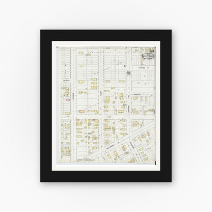 Old map wall art mockup — black gallery frame with white mat — Sanborn Fire Insurance Map from Sault Sainte Marie, Chippewa County, Michigan (1895), Sheet #0010