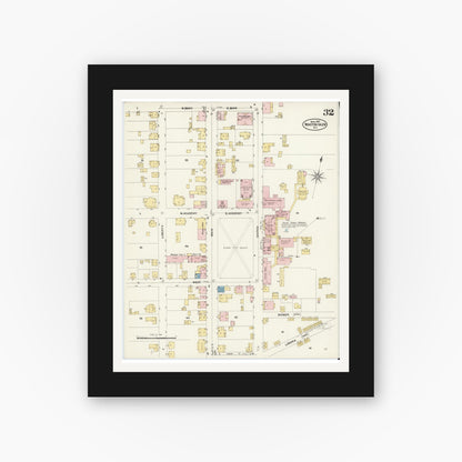 Old map wall art mockup — black gallery frame with white mat — Sanborn Fire Insurance Map from Winston-Salem, Forsyth County, North Carolina (1907), Sheet #0032