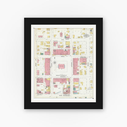 Old map wall art mockup — black gallery frame with white mat — Sanborn Fire Insurance Map from Monroe, Green County, Wisconsin (1900), Sheet #0002