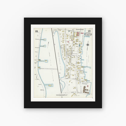 Old map wall art mockup — black gallery frame with white mat — Sanborn Fire Insurance Map from Saint Augustine, Saint John's County, Florida (1924), Sheet #0021