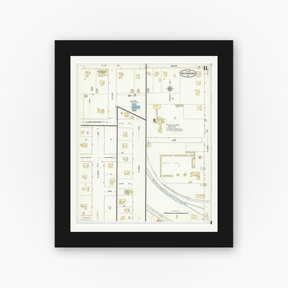 Old map wall art mockup — black gallery frame with white mat — Sanborn Fire Insurance Map from Weatherford, Parker County, Texas (1910), Sheet #0011