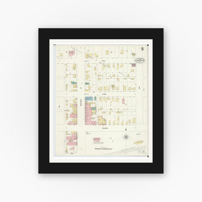 Old map wall art mockup — black gallery frame with white mat — Sanborn Fire Insurance Map from Edgerton, Williams County, Ohio (1908), Sheet #0002