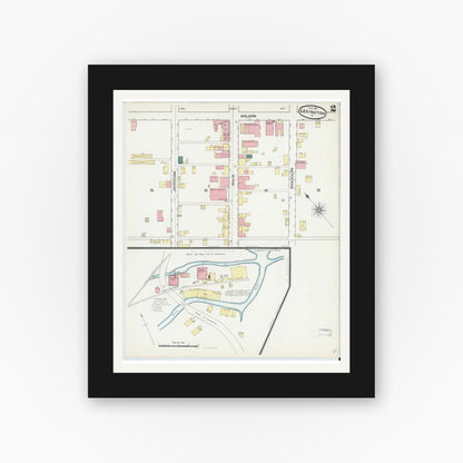 Old map wall art mockup — black gallery frame with white mat — Sanborn Fire Insurance Map from Lexington, Independent Cities, Virginia (1891), Sheet #0002