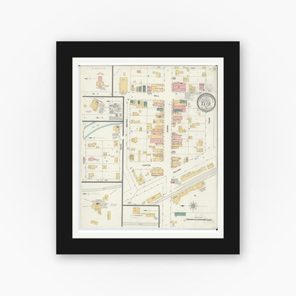 Old map wall art mockup — black gallery frame with white mat — Sanborn Fire Insurance Map from Clio, Genesee County, Michigan (1902), Sheet #0001