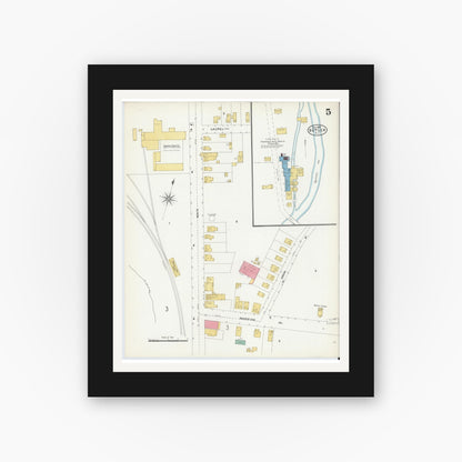 Old map wall art mockup — black gallery frame with white mat — Sanborn Fire Insurance Map from Butler, Morris County, New Jersey (1905), Sheet #0005