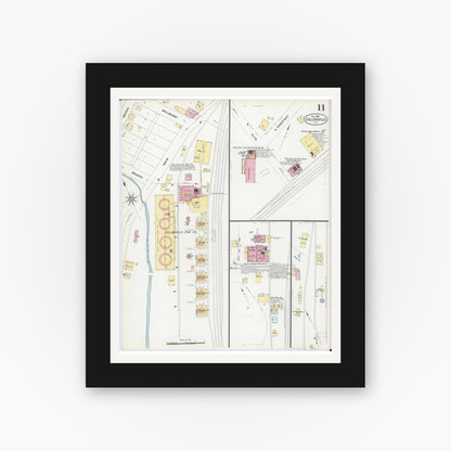 Old map wall art mockup — black gallery frame with white mat — Sanborn Fire Insurance Map from Collinsville, Madison County, Illinois (1907), Sheet #0011