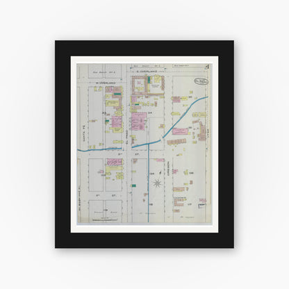Old map wall art mockup — black gallery frame with white mat — Sanborn Fire Insurance Map from El Paso, El Paso County, Texas (1885), Sheet #0004