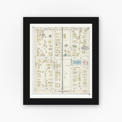Old map wall art mockup — black gallery frame with white mat — Sanborn Fire Insurance Map from Marquette, Marquette County, Michigan (1888), Sheet #0005