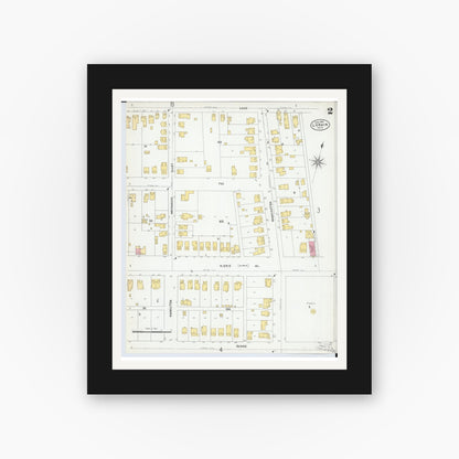 Old map wall art mockup — black gallery frame with white mat — Sanborn Fire Insurance Map from Lorain, Lorain County, Ohio (1905), Sheet #0002