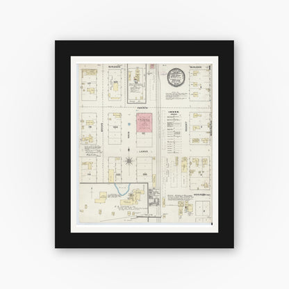 Old map wall art mockup — black gallery frame with white mat — Sanborn Fire Insurance Map from Bryan, Brazos County, Texas (1891) - Complete Map Set