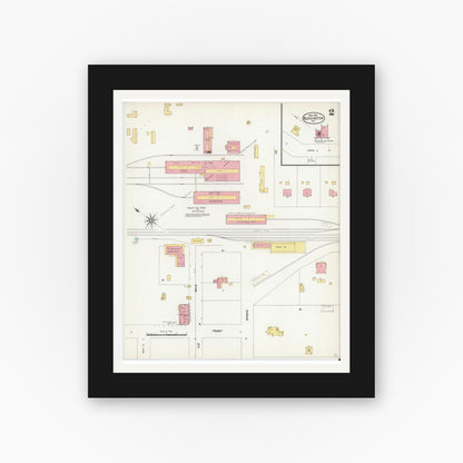Old map wall art mockup — black gallery frame with white mat — Sanborn Fire Insurance Map from Burlington, Alamance County, North Carolina (1904), Sheet #0002
