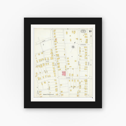 Old map wall art mockup — black gallery frame with white mat — Sanborn Fire Insurance Map from Du Bois, Clearfield County, Pennsylvania (1906), Sheet #0010