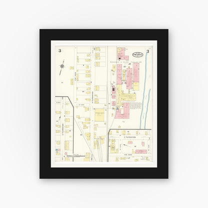 Old map wall art mockup — black gallery frame with white mat — Sanborn Fire Insurance Map from Pine Grove, Schuylkill County, Pennsylvania (1923), Sheet #0003
