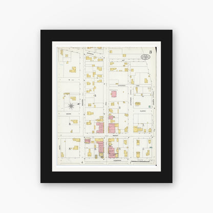 Old map wall art mockup — black gallery frame with white mat — Sanborn Fire Insurance Map from Starke, Bradford County, Florida (1906), Sheet #0003