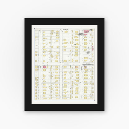Old map wall art mockup — black gallery frame with white mat — Sanborn Fire Insurance Map from Danville, Vermilion County, Illinois (1909), Sheet #0025