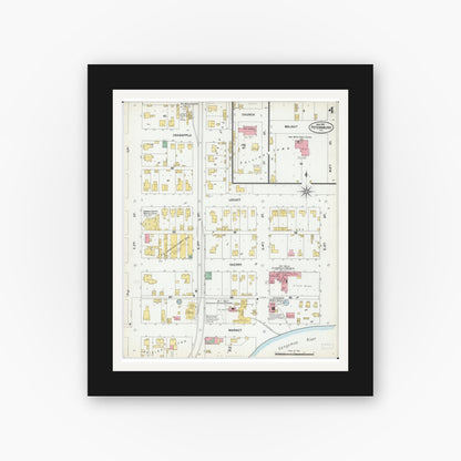 Old map wall art mockup — black gallery frame with white mat — Sanborn Fire Insurance Map from Petersburg, Menard County, Illinois (1901), Sheet #0004