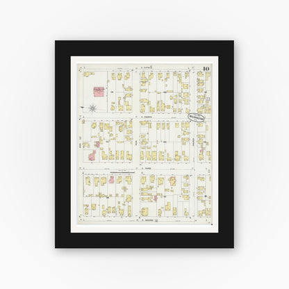 Old map wall art mockup — black gallery frame with white mat — Sanborn Fire Insurance Map from Wilmington, New Hanover County, North Carolina (1898), Sheet #0010