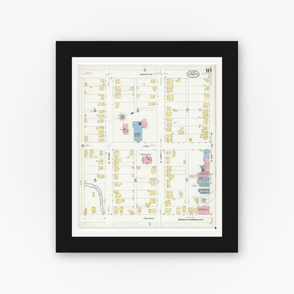 Old map wall art mockup — black gallery frame with white mat — Sanborn Fire Insurance Map from Corning, Steuben County, New York (1908), Sheet #0010