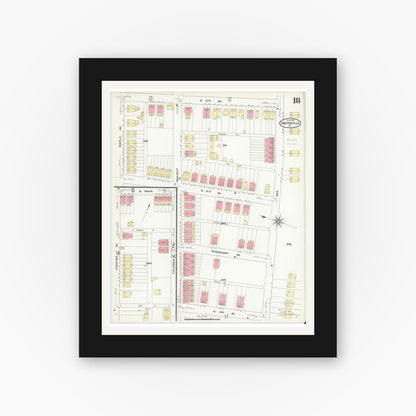 Old map wall art mockup — black gallery frame with white mat — Sanborn Fire Insurance Map from Coatesville, Chester County, Pennsylvania (1909), Sheet #0018