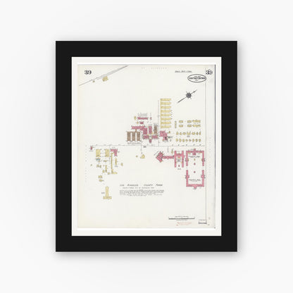 Old map wall art mockup — black gallery frame with white mat — Sanborn Fire Insurance Map from Huntington Park, Los Angeles County, California (1924), Sheet #0039