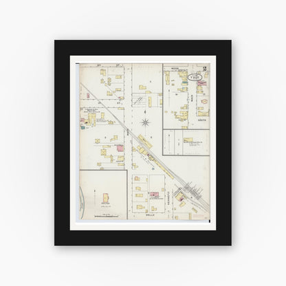 Old map wall art mockup — black gallery frame with white mat — Sanborn Fire Insurance Map from Yale, Saint Clair County, Michigan (1893), Sheet #0002
