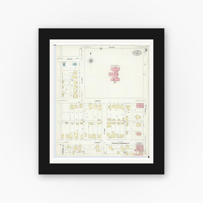 Old map wall art mockup — black gallery frame with white mat — Sanborn Fire Insurance Map from Findlay, Hancock County, Ohio (1908), Sheet #0003