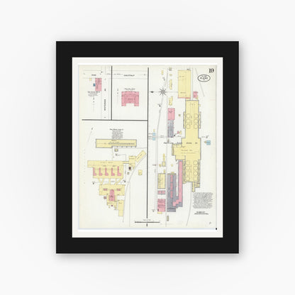 Old map wall art mockup — black gallery frame with white mat — Sanborn Fire Insurance Map from Kane, McKean County, Pennsylvania (1909), Sheet #0019