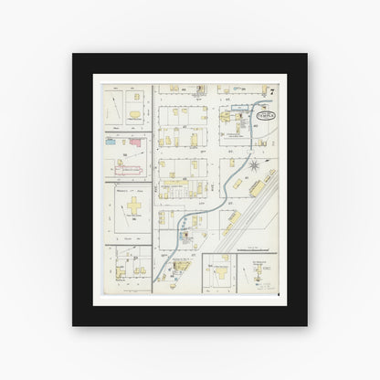 Old map wall art mockup — black gallery frame with white mat — Sanborn Fire Insurance Map from Temple, Bell County, Texas (1893), Sheet #0007