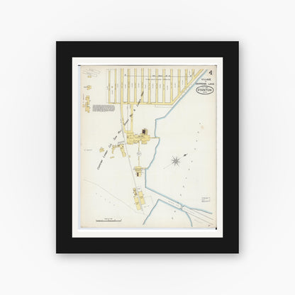 Old map wall art mockup — black gallery frame with white mat — Sanborn Fire Insurance Map from Stanton, Montcalm County, Michigan (1887), Sheet #0004
