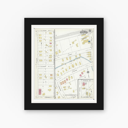 Old map wall art mockup — black gallery frame with white mat — Sanborn Fire Insurance Map from Downers Grove, Dupage County, Illinois (1921), Sheet #0011