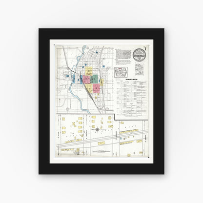 Old map wall art mockup — black gallery frame with white mat — Sanborn Fire Insurance Map from Estherville, Emmet County, Iowa (1920), Sheet #0001