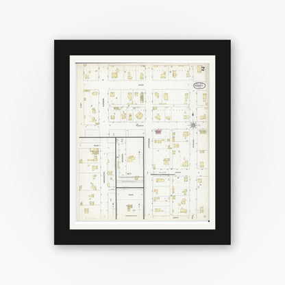 Old map wall art mockup — black gallery frame with white mat — Sanborn Fire Insurance Map from Ramsey, Fayette County, Illinois (1907), Sheet #0002