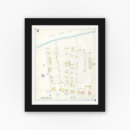 Old map wall art mockup — black gallery frame with white mat — Sanborn Fire Insurance Map from Hamilton, Butler County, Ohio (1899), Sheet #0031