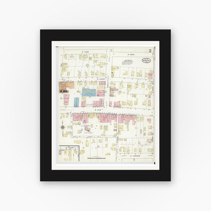 Old map wall art mockup — black gallery frame with white mat — Sanborn Fire Insurance Map from Morenci, Lenawee County, Michigan (1914), Sheet #0002