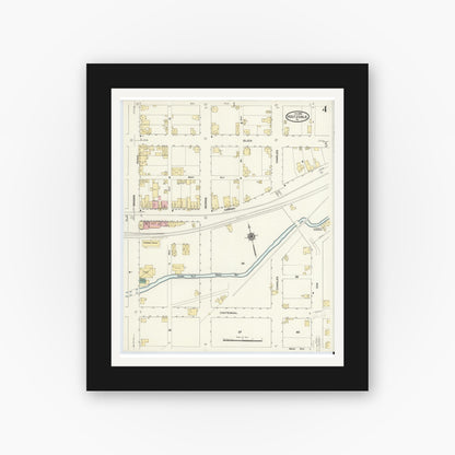 Old map wall art mockup — black gallery frame with white mat — Sanborn Fire Insurance Map from Houtzdale, Clearfield County, Pennsylvania (1910), Sheet #0004