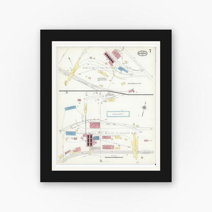 Old map wall art mockup — black gallery frame with white mat — Sanborn Fire Insurance Map from Windber, Somerset County, Pennsylvania (1916), Sheet #0007