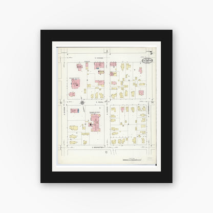 Old map wall art mockup — black gallery frame with white mat — Sanborn Fire Insurance Map from Coldwater, Branch County, Michigan (1914), Sheet #0007