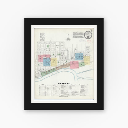 Old map wall art mockup — black gallery frame with white mat — Sanborn Fire Insurance Map from Peru, La Salle County, Illinois (1897), Sheet #0001