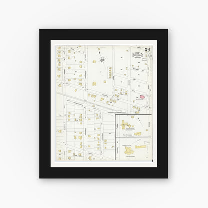 Old map wall art mockup — black gallery frame with white mat — Sanborn Fire Insurance Map from Hackensack, Bergen County, New Jersey (1908), Sheet #0024